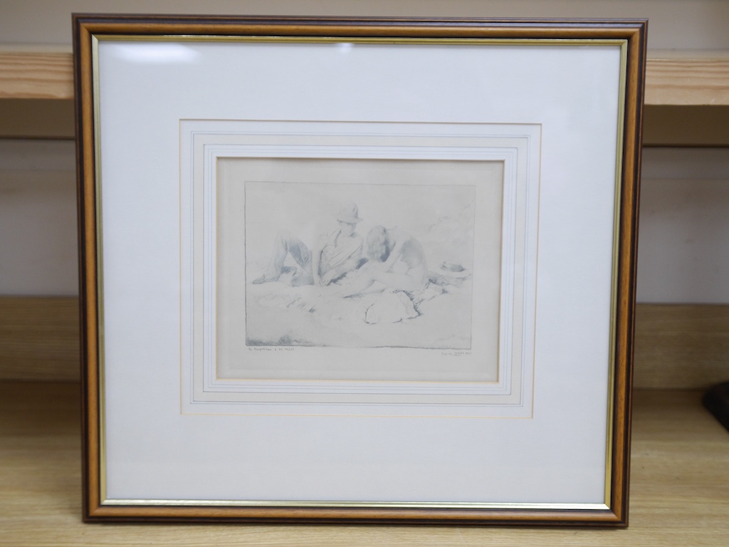 After Sir William Orpen (1878-1931), lithographic print, ‘The Draughtsman and his model’, signed and dated 1910 in the plate, 22 x 28cm. Condition - fair